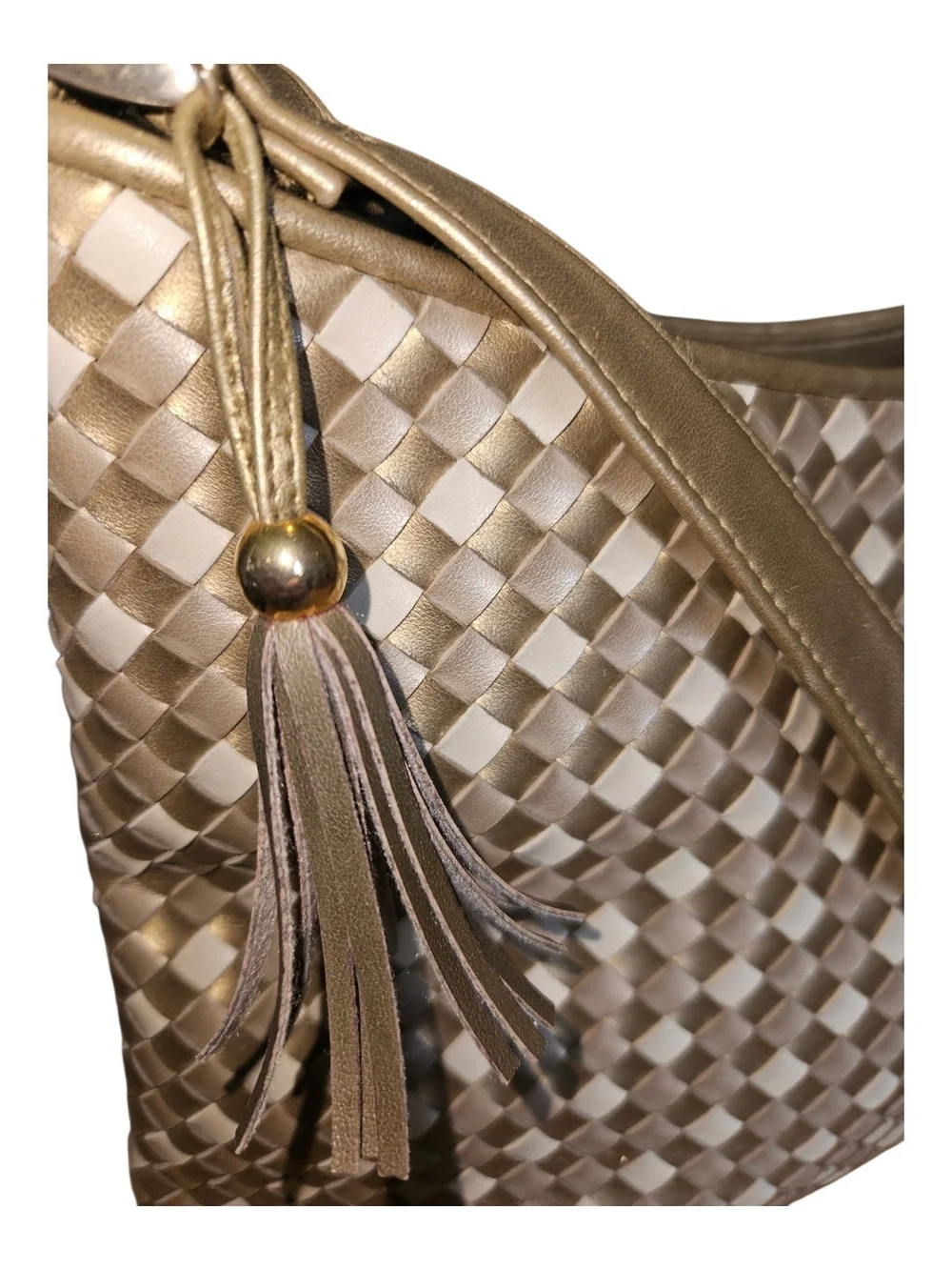 Worthington Metallic Gold & Ivory Woven Hobo Bag
